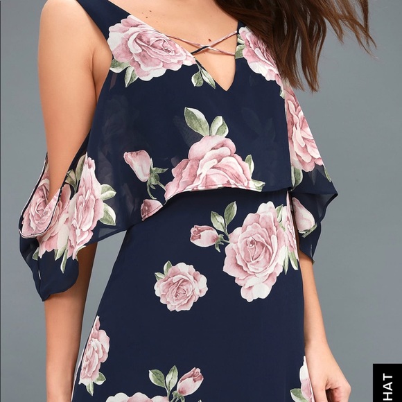 NWOT:The Very Thought of You Navy Blue Floral Maxi - Picture 4 of 7